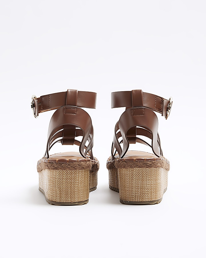 Brown wide fit gladiator flatform sandals