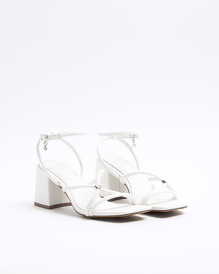 White wide fit strappy heeled sandals