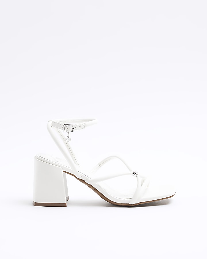 White wide fit strappy heeled sandals | River Island