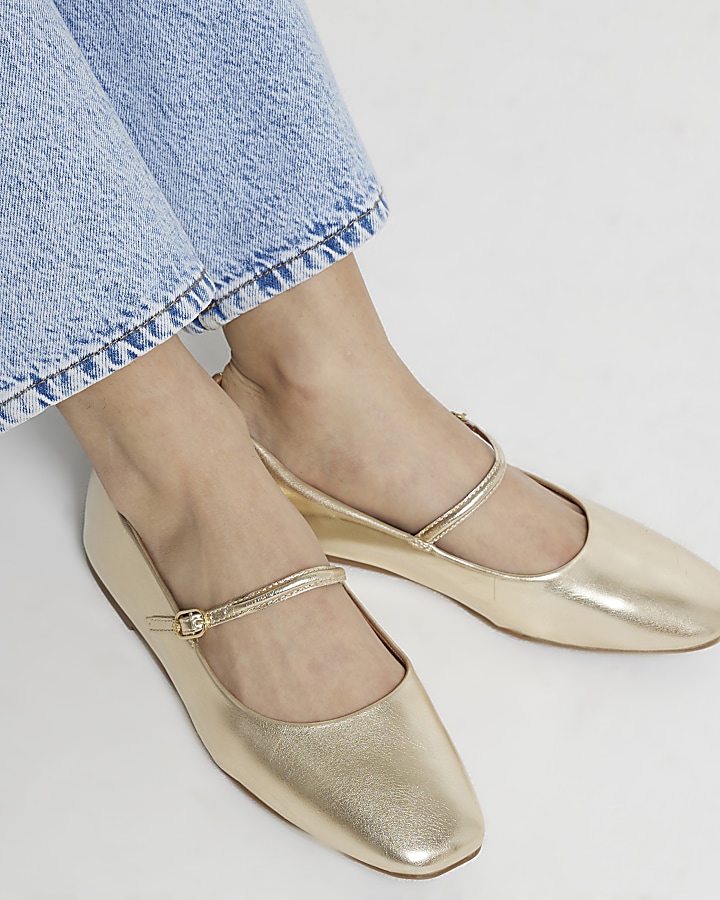 Gold mary jane ballet pumps | River Island