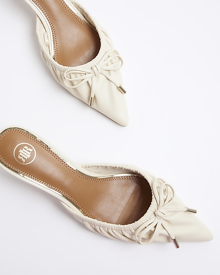Cream ruched kitten heel court shoes