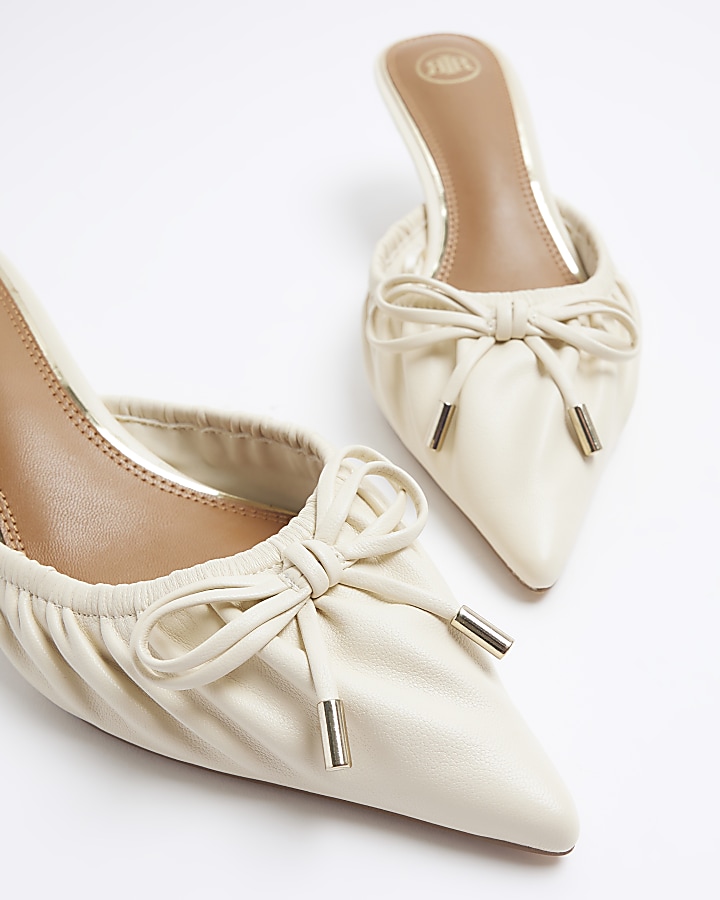 Cream ruched kitten heel court shoes
