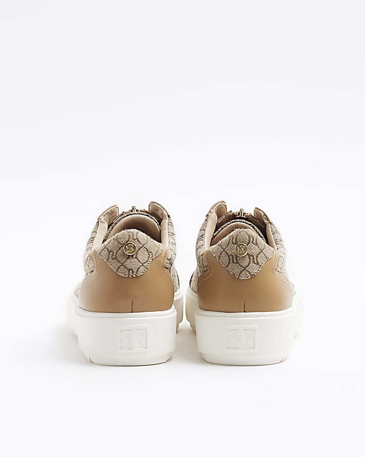 Brown wide fit canvas RI monogram trainers