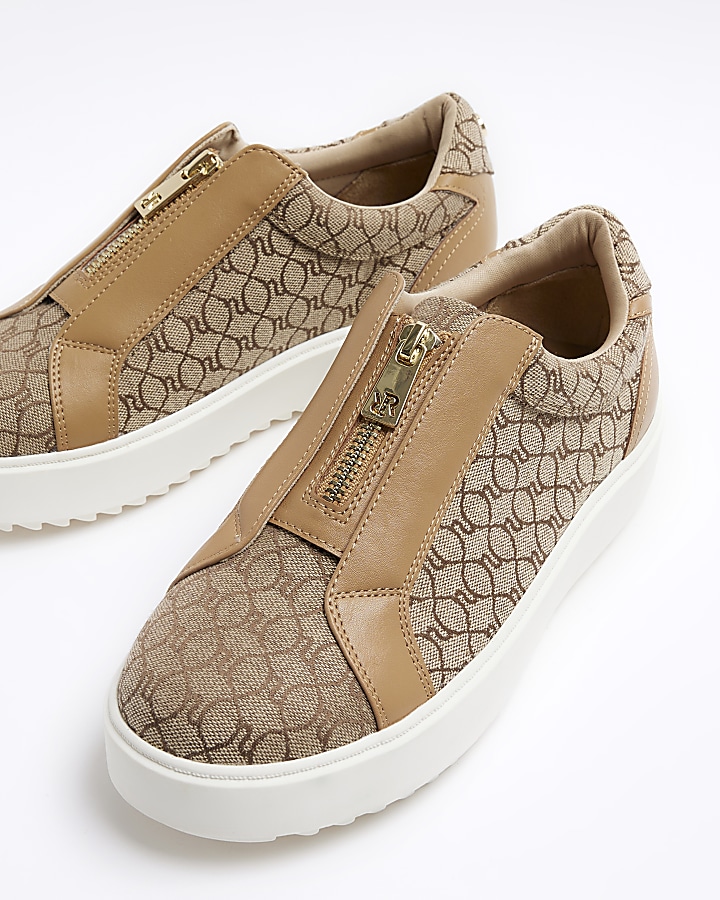 Brown wide fit canvas RI monogram trainers