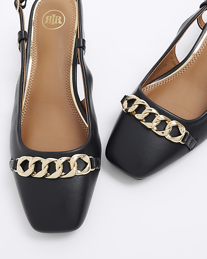 Black wide fit chain sling back court shoes
