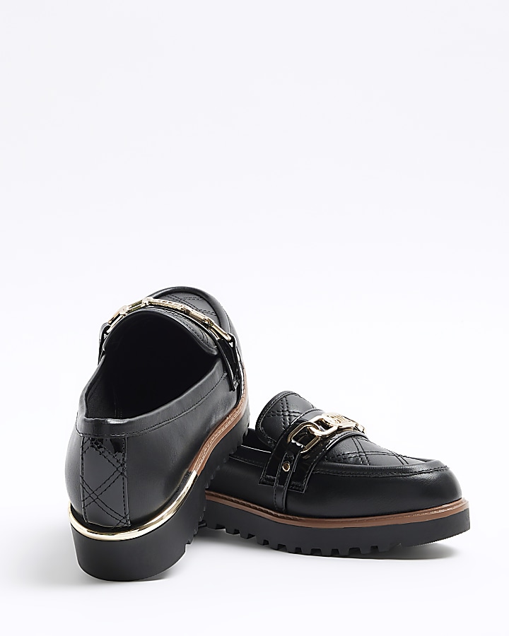 Black quilted chain loafers