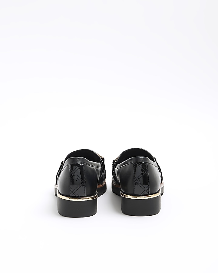 Black wide fit quilted chain loafers