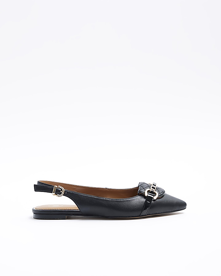 Black sling back flat shoes