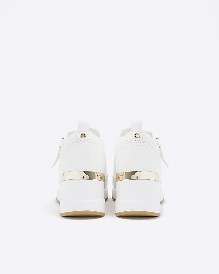 White Quilted Side Zip Wedge Trainers