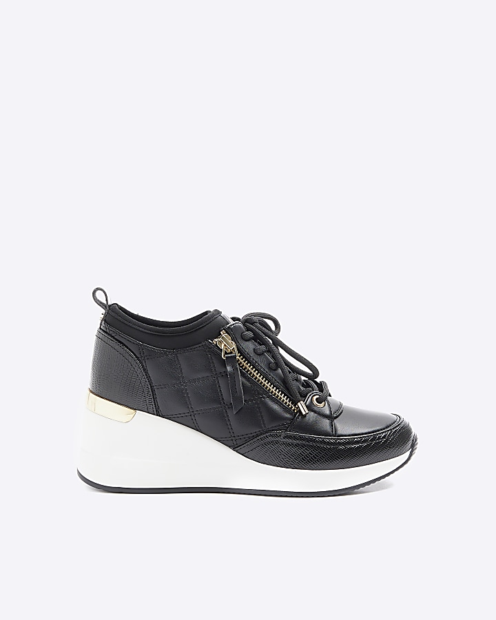 Black Quilted Side Zip Wedge Trainers