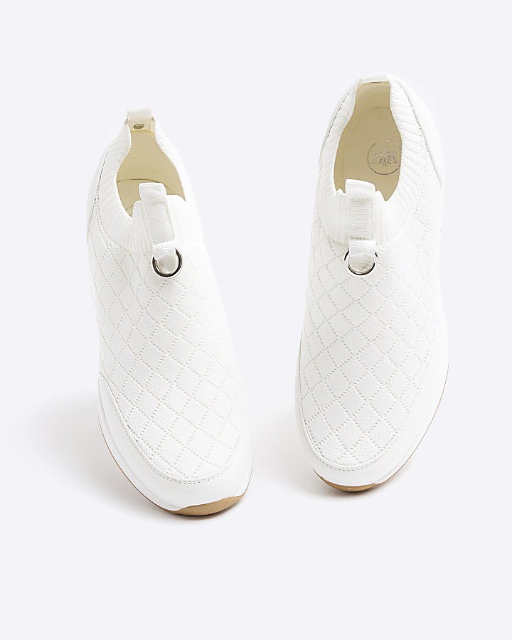 White Quilted Wedge Trainers