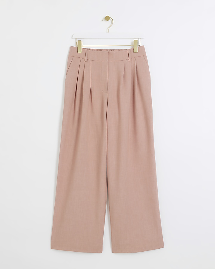 Pink pleated wide leg trousers