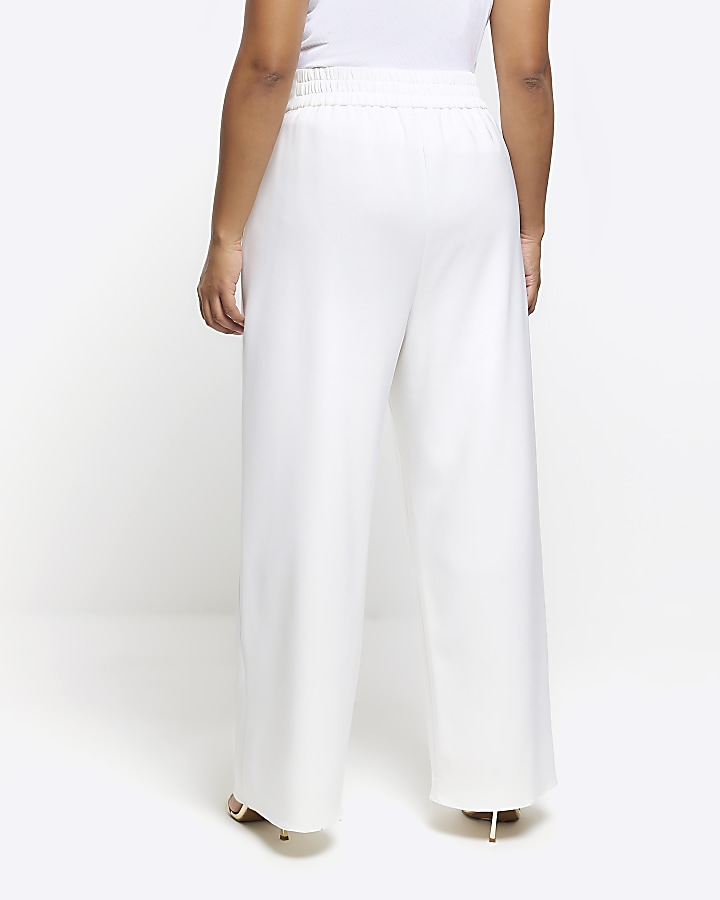 Plus white pleated wide leg trousers | River Island