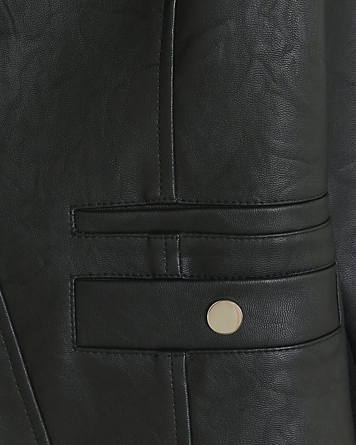 Petite black faux leather blazer