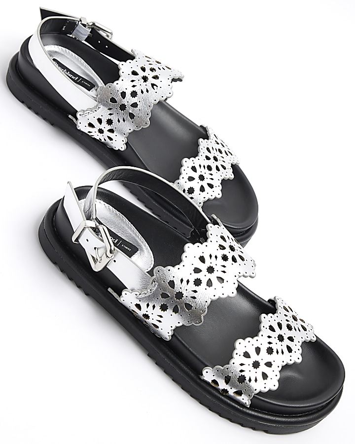 Silver laser cut chunky sandals