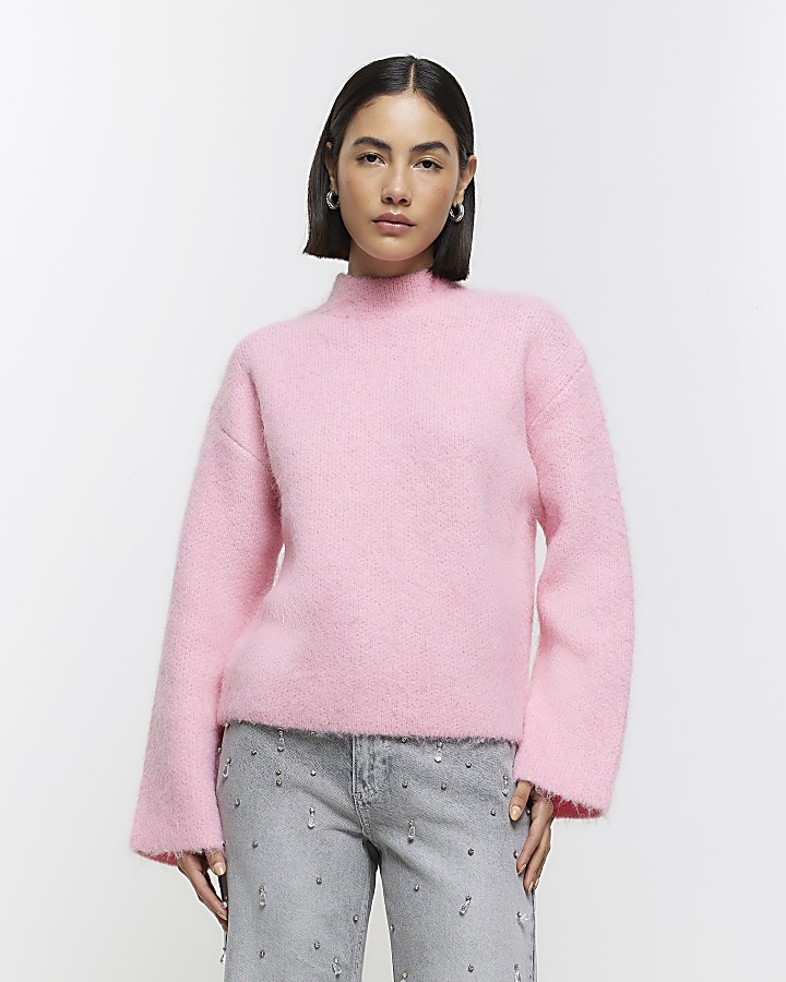 High neck outlet pink jumper