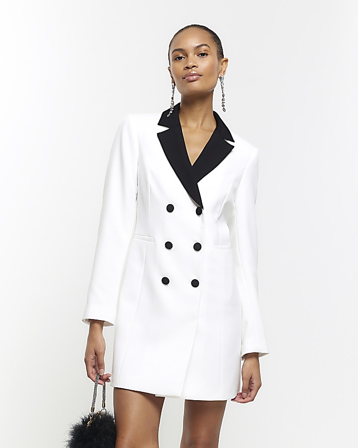 White button up blazer mini dress