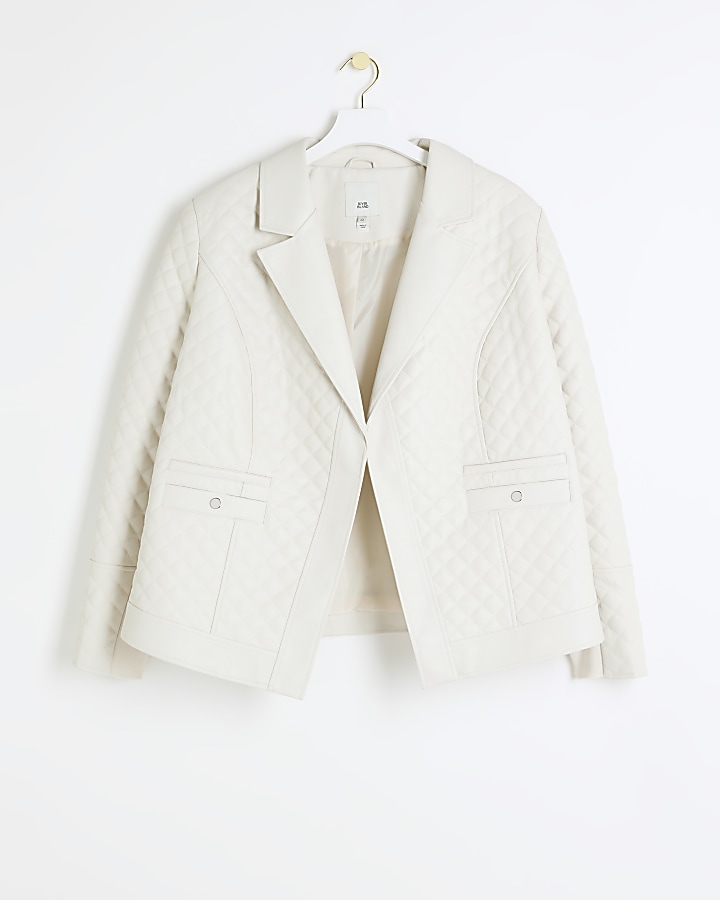 Plus stone faux leather quilted blazer
