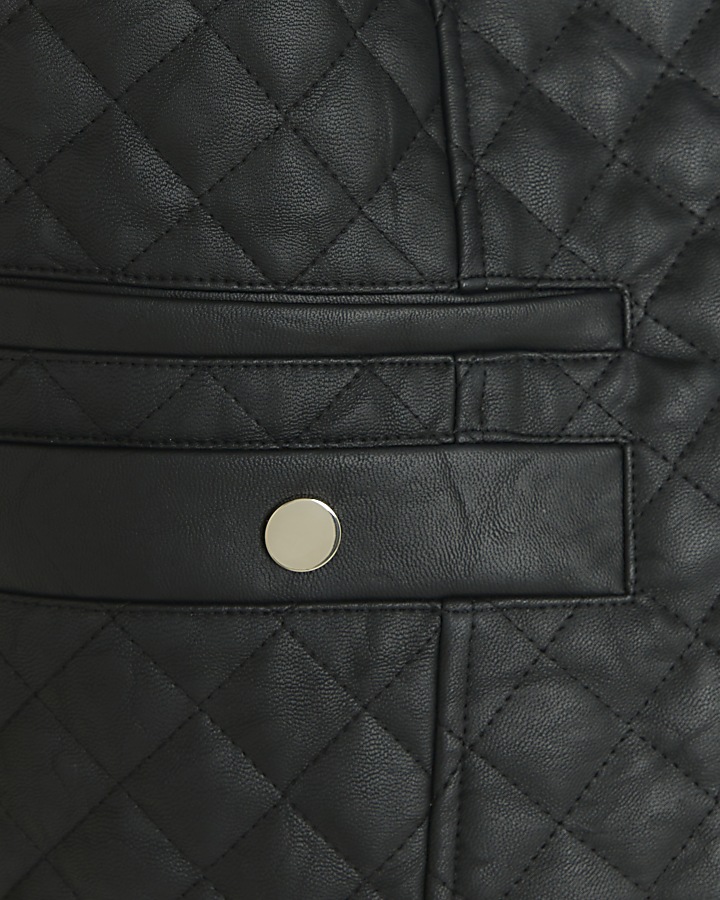 Plus black faux leather quilted blazer