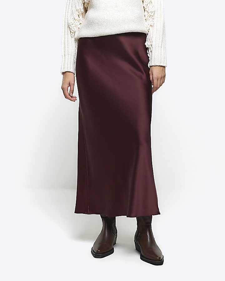 Brown satin maxi skirt River Island