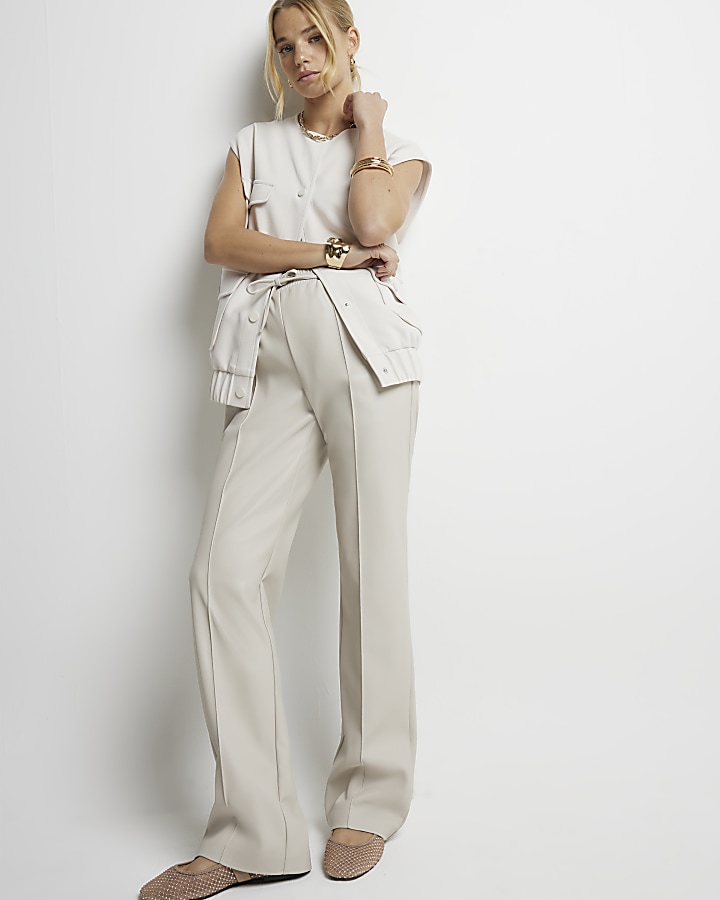Stone faux leather wide leg trousers
