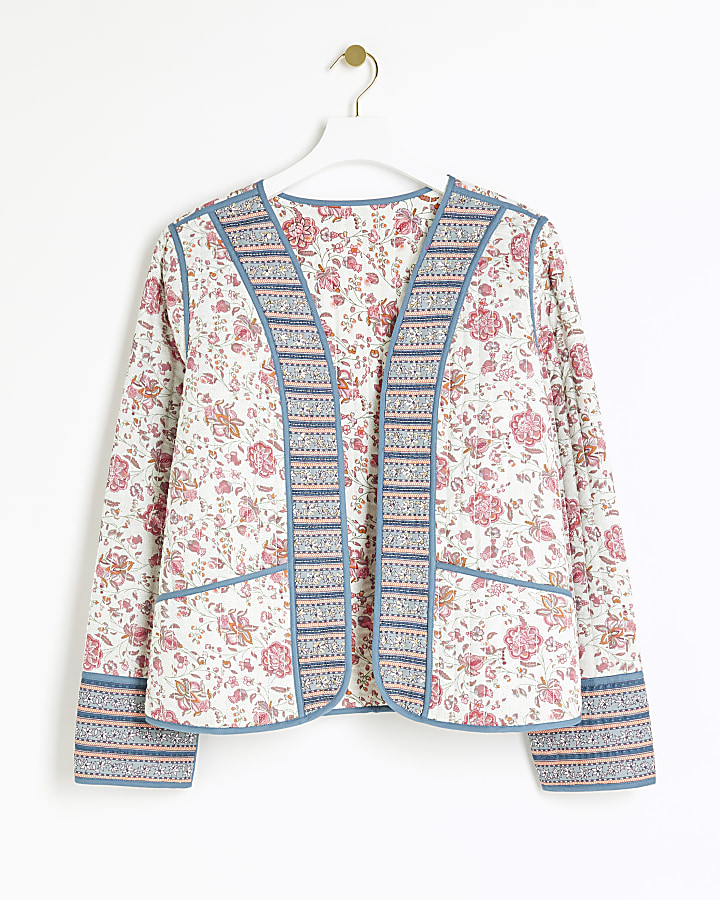 Pink quilted floral jacket | River Island