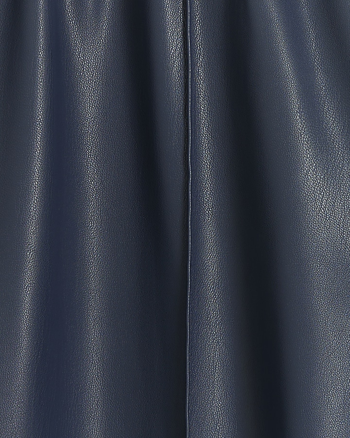 Navy faux leather wide leg trousers