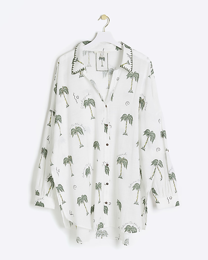 Plus white palm tree beach shirt