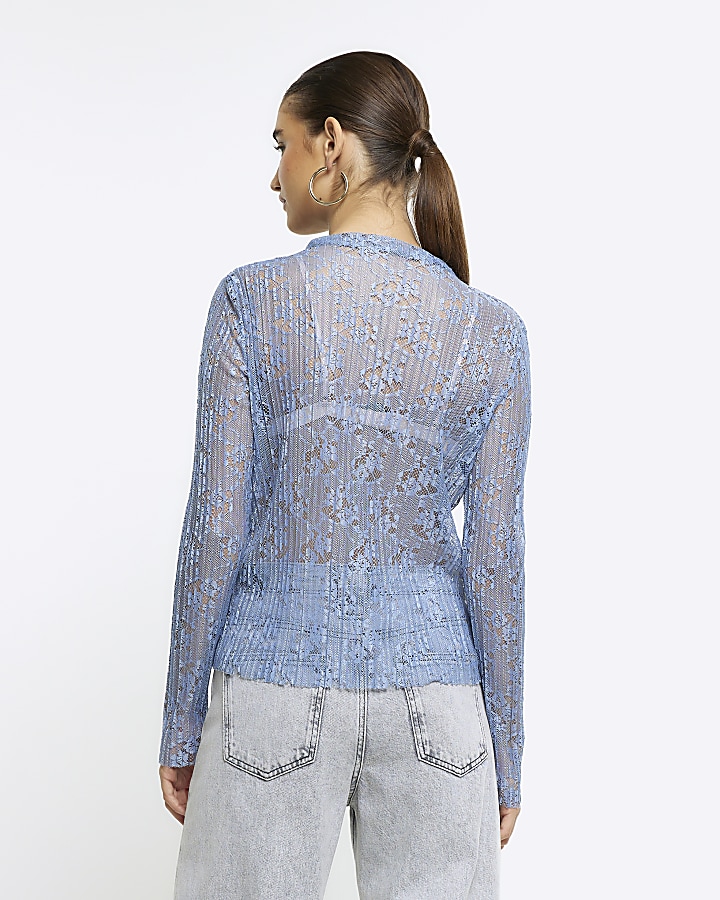 Blue lace long sleeve top