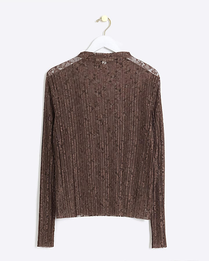 Brown lace long sleeve top