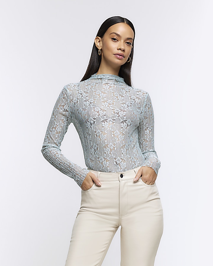 Grey lace clearance long sleeve top