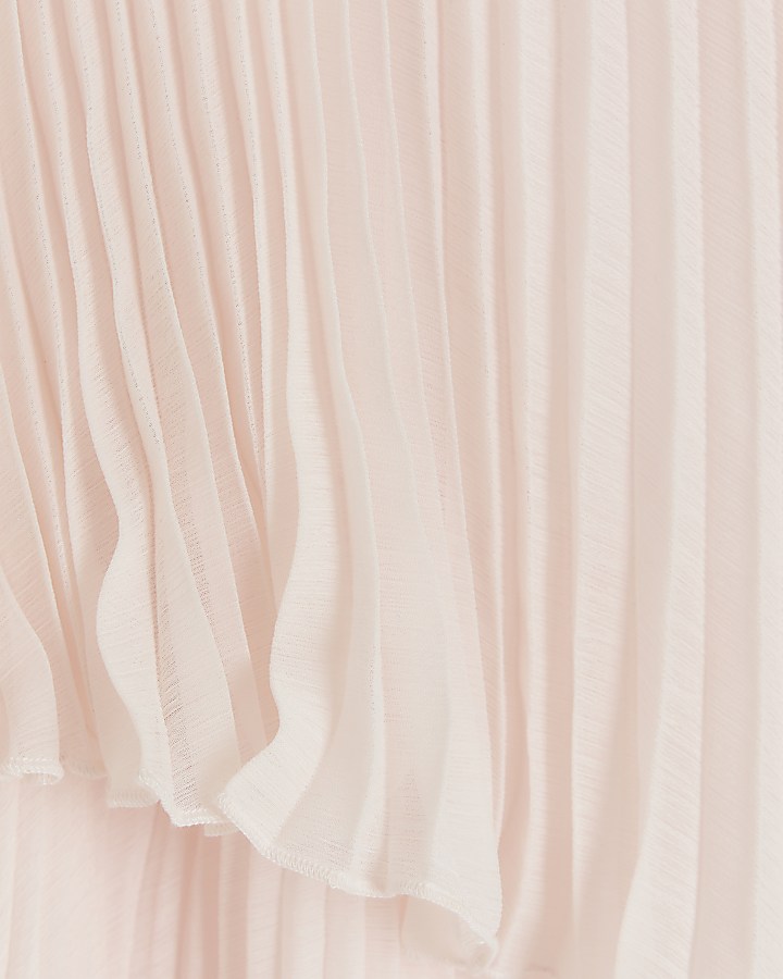 Pink plisse one shoulder maxi dress