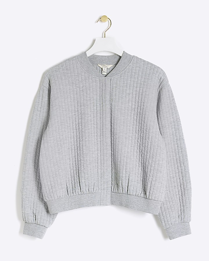Grey quilted bomber sweatshirt