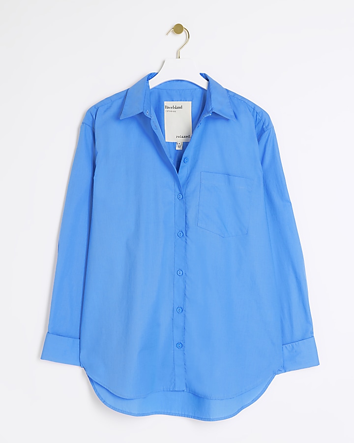Blue poplin oversized shirt | River Island