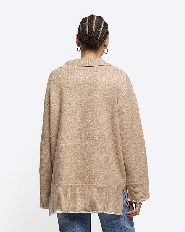 Beige collared cosy jumper River Island