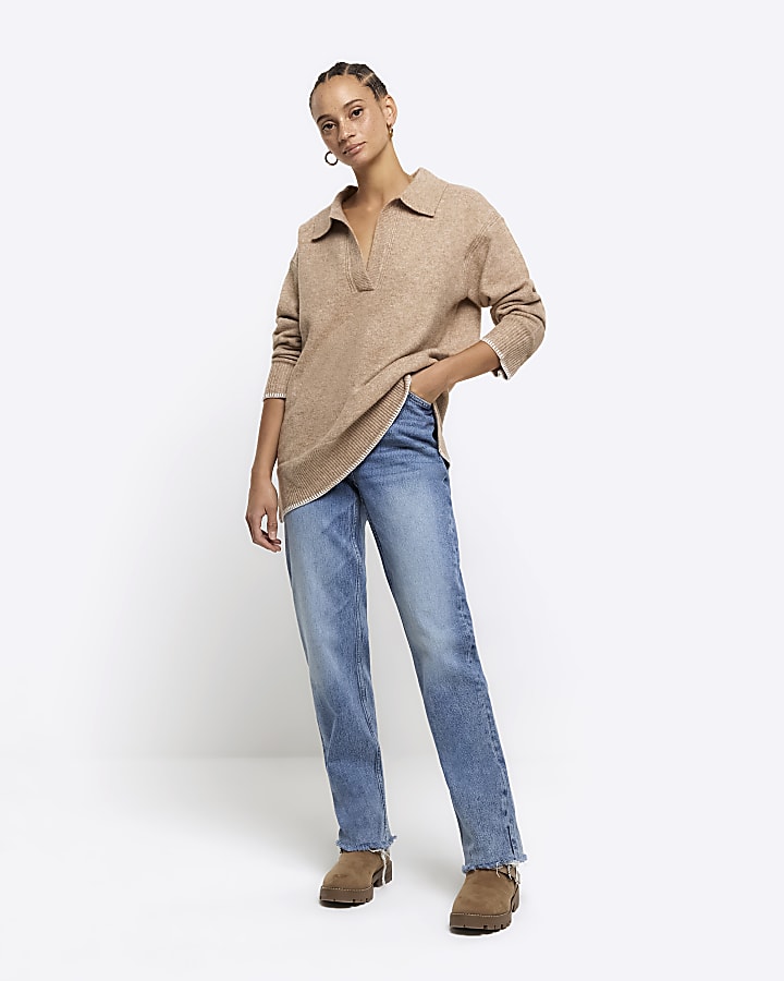 Beige collared cosy jumper River Island