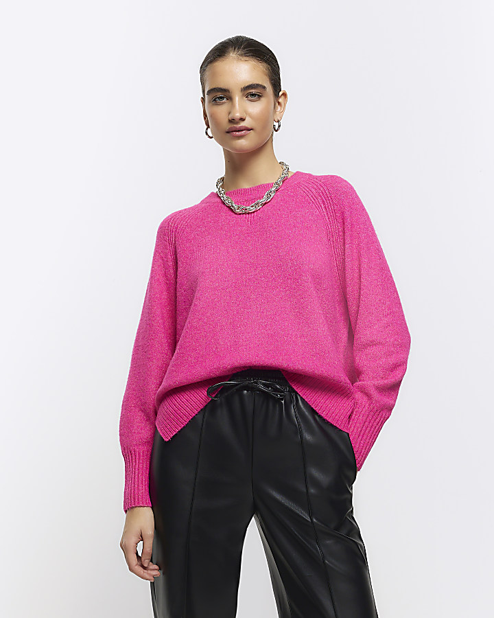 Bright Pink knit jumper | River Island