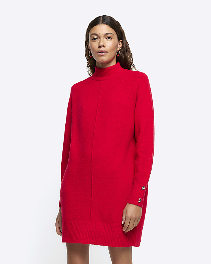 Red knitted cosy jumper mini dress