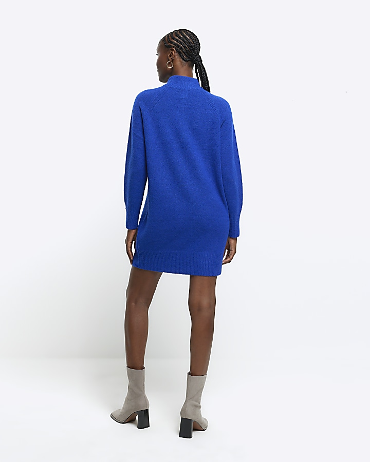 Blue knitted cosy jumper mini dress