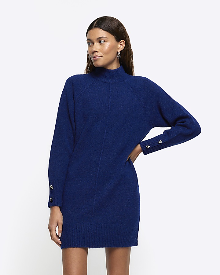 Navy knitted cosy jumper mini dress