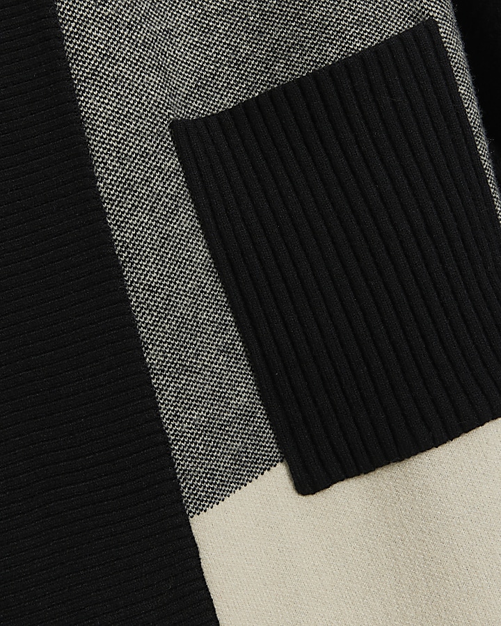 Black colour block longline cardigan