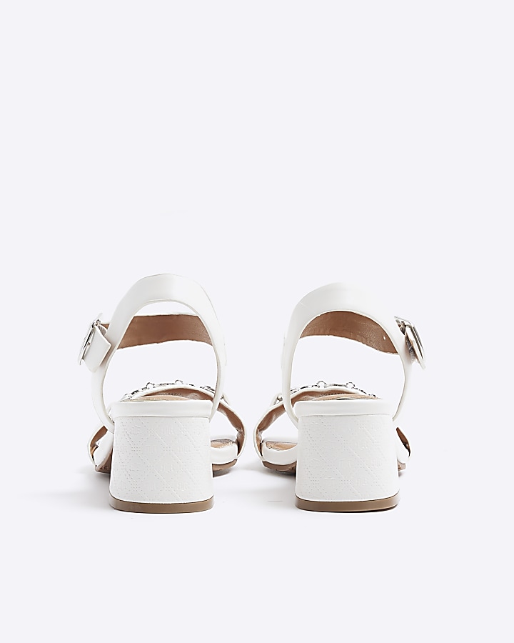 White chain block heeled sandals