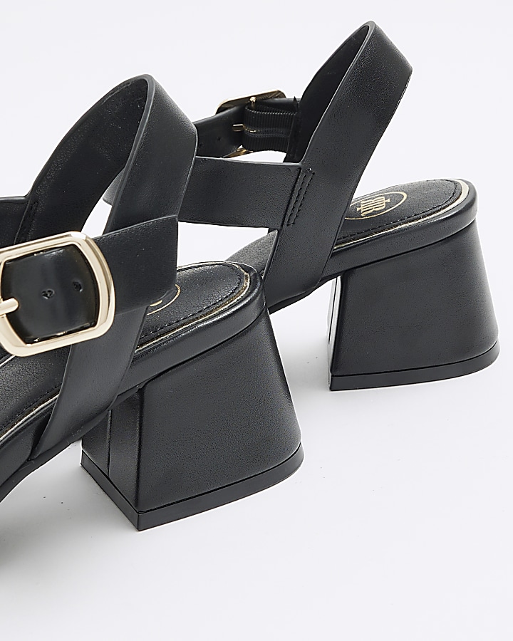Black chain block heeled sandals