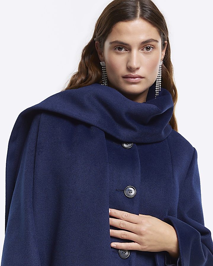 Navy RI Studio scarf longline coat