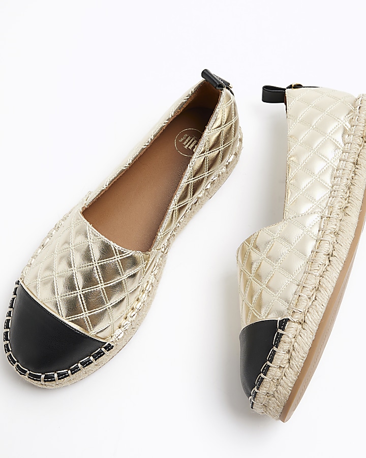 Gold Quilted Espadrille Shoes