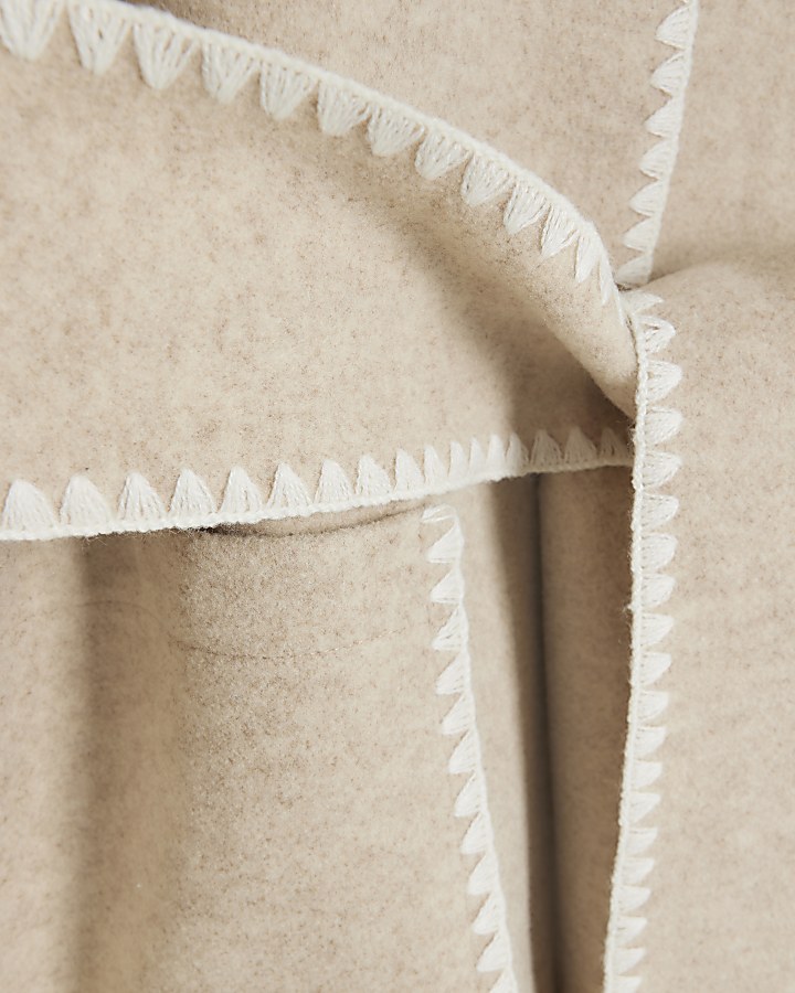 Beige stitch detail belted coat