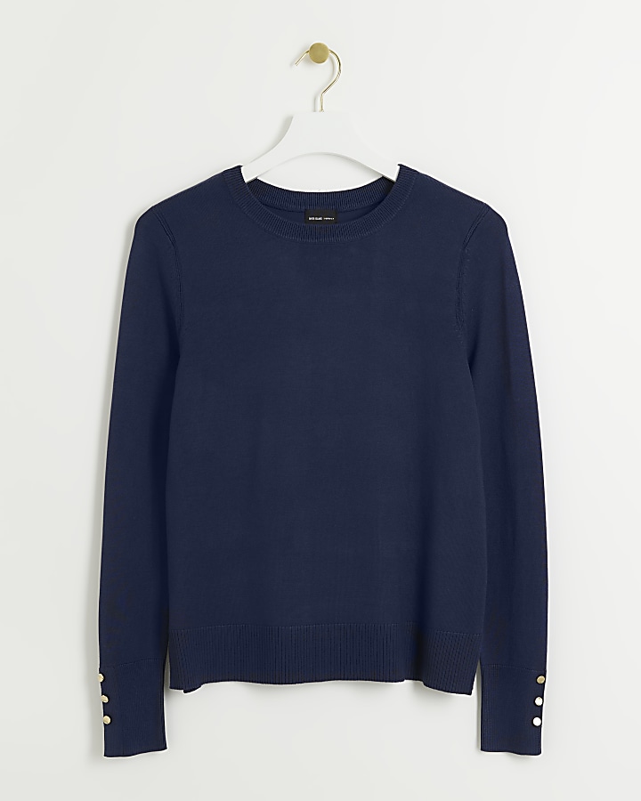 Navy knitted long sleeve top