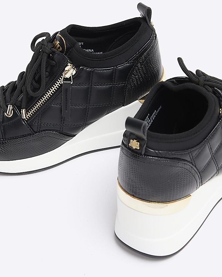 Black Wide Fit Quilted Zip Wedge Trainer