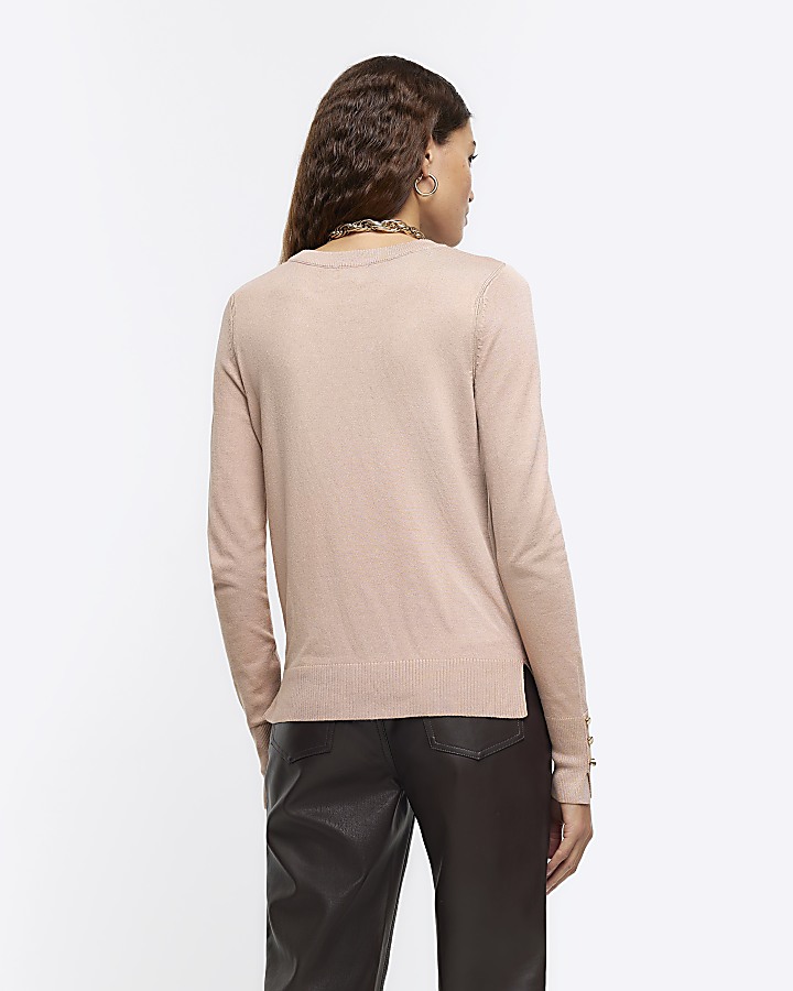 Beige knitted long sleeve top