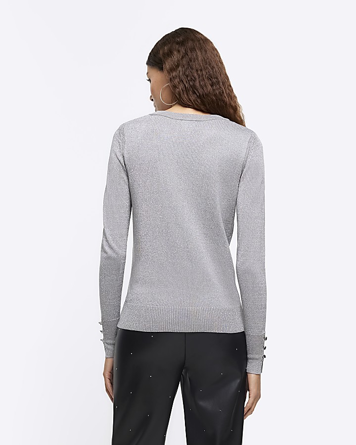 Silver knitted long sleeve top